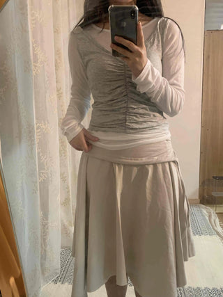 Vintage Cotton Back Zipper High-Waisted Midi Skirt