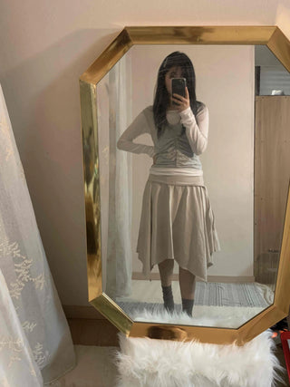 Vintage Cotton Back Zipper High-Waisted Midi Skirt