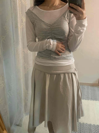 Vintage Cotton Back Zipper High-Waisted Midi Skirt