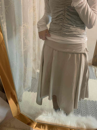 Vintage Cotton Back Zipper High-Waisted Midi Skirt
