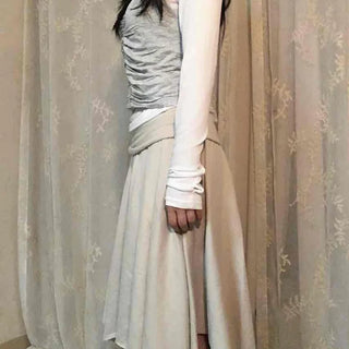 Vintage Cotton Back Zipper High-Waisted Midi Skirt