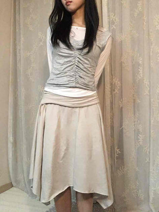 Vintage Cotton Back Zipper High-Waisted Midi Skirt