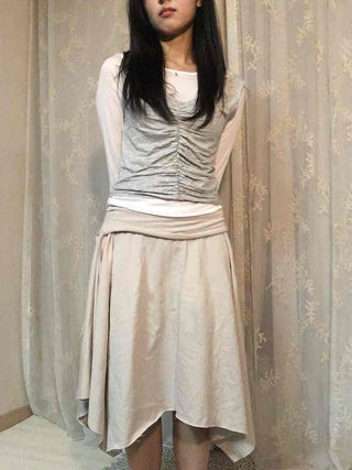 Vintage Cotton Back Zipper High-Waisted Midi Skirt