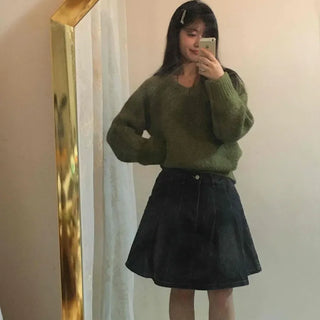 Vintage Washed A-Line Flare Denim Skirt