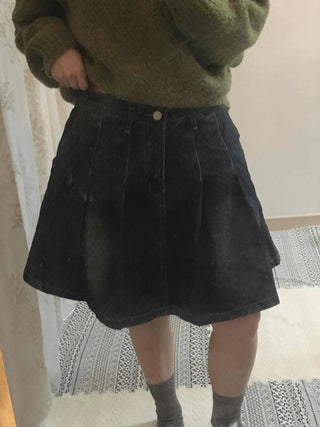 Vintage Washed A-Line Flare Denim Skirt