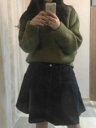 Vintage Washed A-Line Flare Denim Skirt