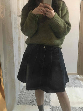 Vintage Washed A-Line Flare Denim Skirt