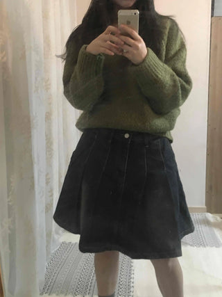 Vintage Washed A-Line Flare Denim Skirt