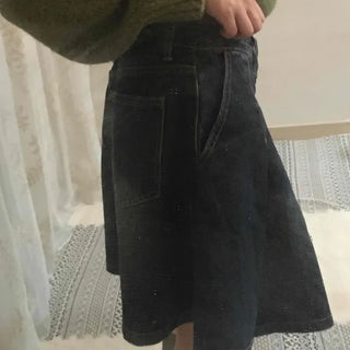 Vintage Washed A-Line Flare Denim Skirt
