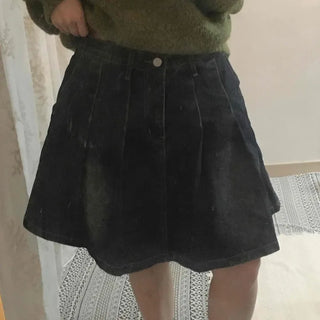 Vintage Washed A-Line Flare Denim Skirt