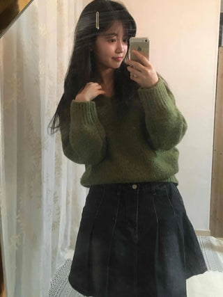 Vintage Washed A-Line Flare Denim Skirt