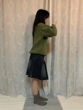 Vintage Washed A-Line Flare Denim Skirt