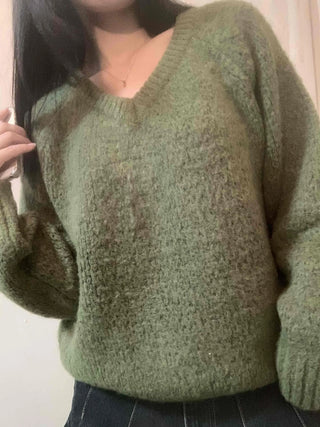 Fluffy Tweed V-Neck Balloon Knit