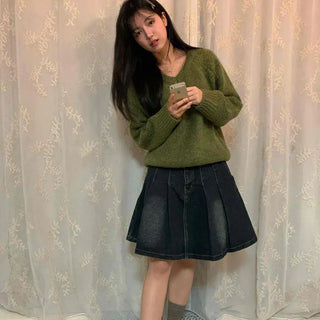 Fluffy Tweed V-Neck Balloon Knit
