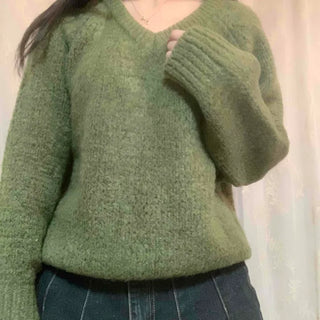 Fluffy Tweed V-Neck Balloon Knit