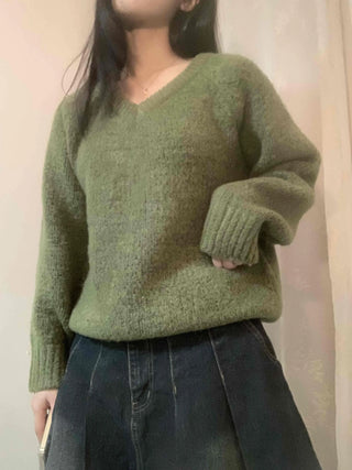 Fluffy Tweed V-Neck Balloon Knit
