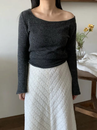 Cowl Neck Balloon Sleeve Slim Fit Crop Knit