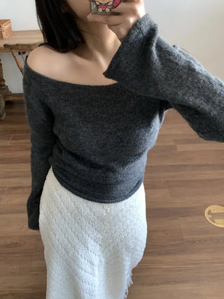 Cowl Neck Balloon Sleeve Slim Fit Crop Knit