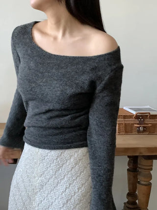 Cowl Neck Balloon Sleeve Slim Fit Crop Knit