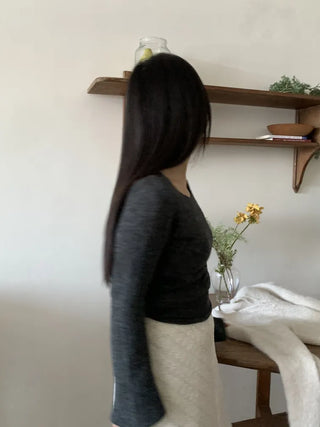 Cowl Neck Balloon Sleeve Slim Fit Crop Knit