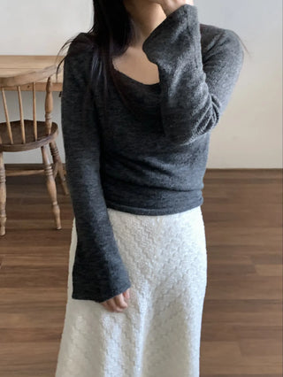Cowl Neck Balloon Sleeve Slim Fit Crop Knit