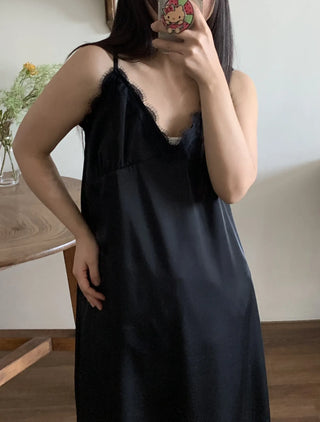 Lace-trimmed Camisole Slip Long Dress