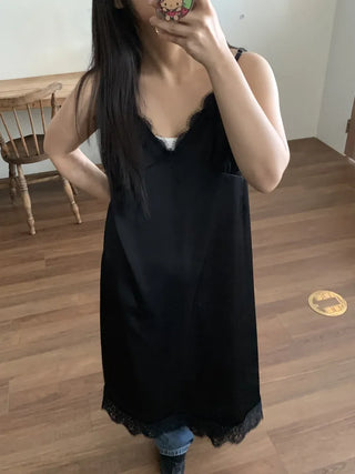 Lace-trimmed Camisole Slip Long Dress