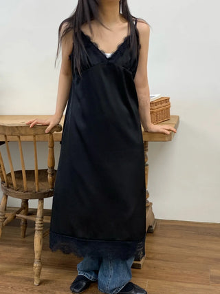 Lace-trimmed Camisole Slip Long Dress
