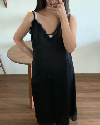 Lace-trimmed Camisole Slip Long Dress