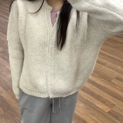 Soft Fuzzy Heather Drawstring Knit Cardigan