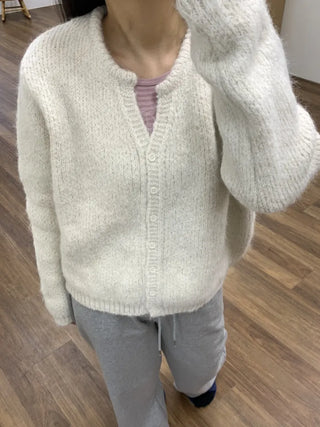 Soft Fuzzy Heather Drawstring Knit Cardigan