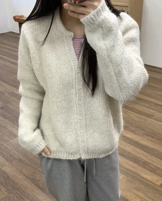 Soft Fuzzy Heather Drawstring Knit Cardigan