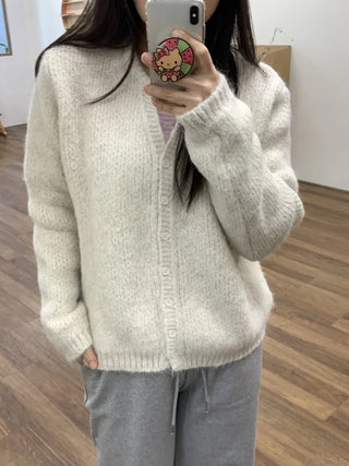 Soft Fuzzy Heather Drawstring Knit Cardigan