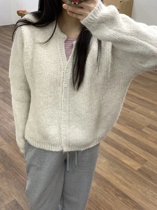 Soft Fuzzy Heather Drawstring Knit Cardigan
