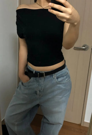 Rodi Asymmetrical Off-Shoulder Stretchy T-Shirt