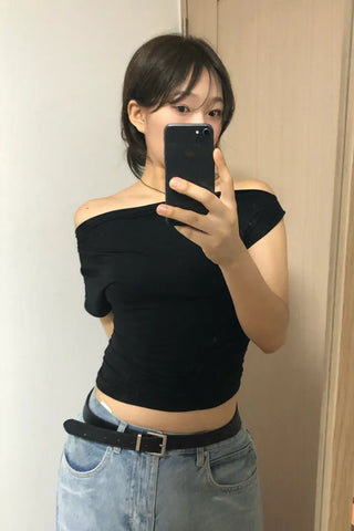 Rodi Asymmetrical Off-Shoulder Stretchy T-Shirt