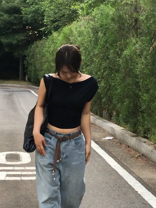 Rodi Asymmetrical Off-Shoulder Stretchy T-Shirt