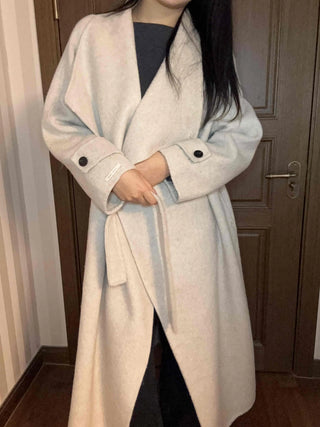 Cozy Heathered Shirring Belted Long Coat