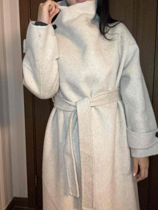 Cozy Heathered Shirring Belted Long Coat