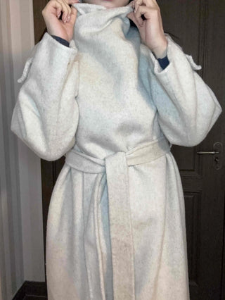 Cozy Heathered Shirring Belted Long Coat