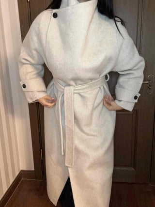 Cozy Heathered Shirring Belted Long Coat