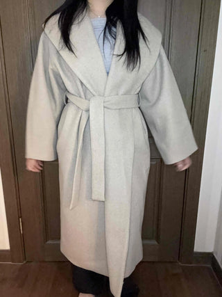 Shawl Collar Belted Loose Fit Handmade Coat