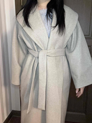 Shawl Collar Belted Loose Fit Handmade Coat
