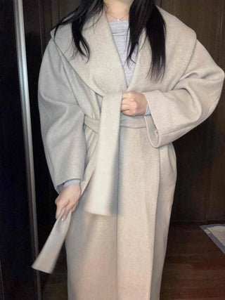 Shawl Collar Belted Loose Fit Handmade Coat