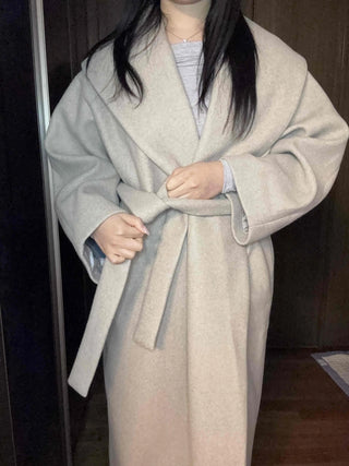 Shawl Collar Belted Loose Fit Handmade Coat