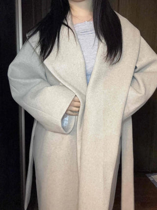Shawl Collar Belted Loose Fit Handmade Coat