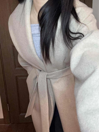 Shawl Collar Belted Loose Fit Handmade Coat