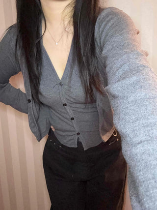 Daily Slim Fit Button V-Neck Crop Cardigan