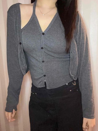 Daily Slim Fit Button V-Neck Crop Cardigan