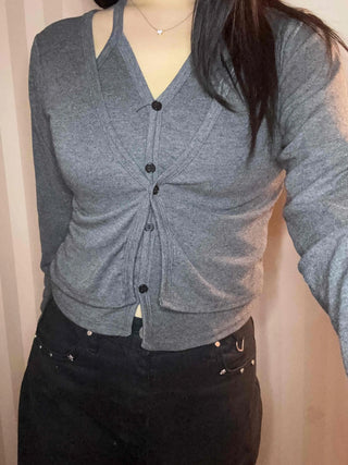 Daily Slim Fit Button V-Neck Crop Cardigan